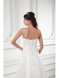 Satin Sweetheart A-line Sweep Train Embroidered Wedding Dress