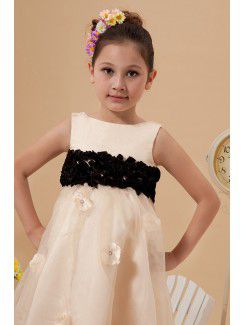 Organza and Satin Bateau Tea-length A-line Flower Girl Dress with Crystals