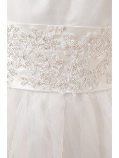 Satin and Organza Jewel Floor Length A-Line Flower Girl Dress with Embroidered