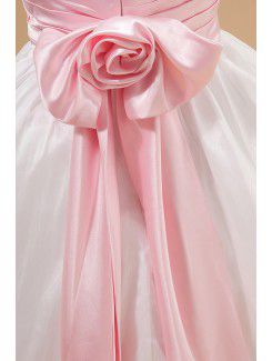 Taffeta Jewel Tea-Length Ball Gown Flower Girl Dress with Manual Flower