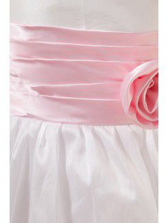 Taffeta Jewel Tea-Length Ball Gown Flower Girl Dress with Manual Flower