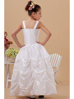 Taffeta Square Floor Length Ball Gown Flower Girl Dress with Embroidered