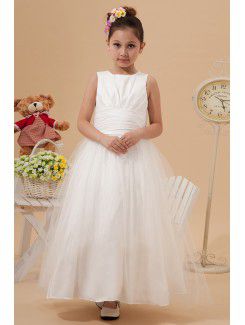 Taffeta and Organza Jewel Ankle-Length Ball Gown Flower Girl Dress with Bow