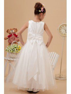 Taffeta and Organza Jewel Ankle-Length Ball Gown Flower Girl Dress with Bow