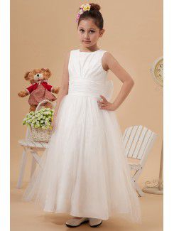 Taffeta and Organza Jewel Ankle-Length Ball Gown Flower Girl Dress with Bow