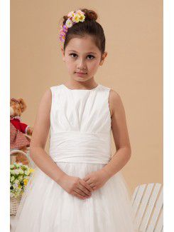 Taffeta and Organza Jewel Ankle-Length Ball Gown Flower Girl Dress with Bow