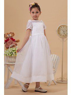 Taffeta and Tulle Jewel Ankle-Length A-Line Flower Girl Dress