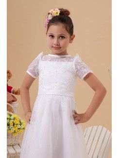 Taffeta and Tulle Jewel Ankle-Length A-Line Flower Girl Dress