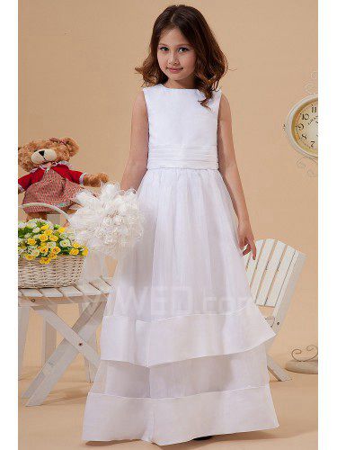 Organza and Satin Jewel Ankle-Length A-Line Flower Girl Dress with Bow