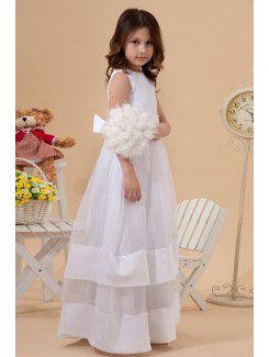 Organza and Satin Jewel Ankle-Length A-Line Flower Girl Dress with Bow