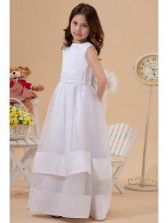 Organza and Satin Jewel Ankle-Length A-Line Flower Girl Dress with Bow