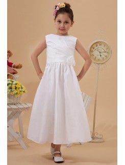 Taffeta Jewel Ankle-Length A-Line Flower Girl Dress with Hand-made Flower