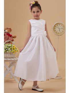 Taffeta Jewel Ankle-Length A-Line Flower Girl Dress with Hand-made Flower