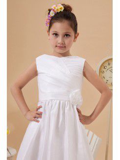 Taffeta Jewel Ankle-Length A-Line Flower Girl Dress with Hand-made Flower