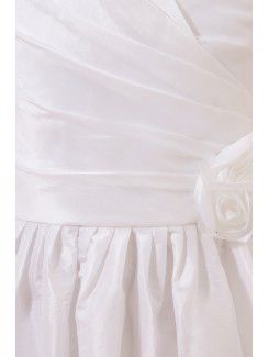 Taffeta Jewel Ankle-Length A-Line Flower Girl Dress with Hand-made Flower