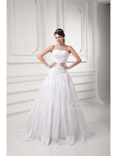 Taffeta Strapless A-line Sweep Train Embroidered Wedding Dress