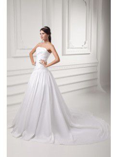 Taffeta Strapless A-line Sweep Train Embroidered Wedding Dress