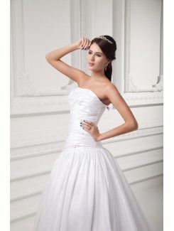 Taffeta Strapless A-line Sweep Train Embroidered Wedding Dress