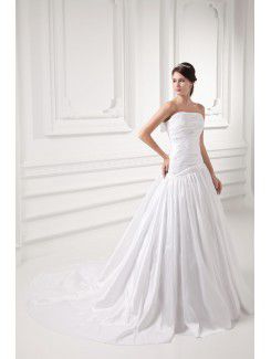 Taffeta Strapless A-line Sweep Train Embroidered Wedding Dress