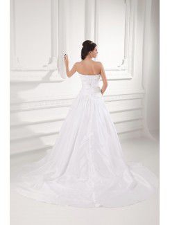 Taffeta Strapless A-line Sweep Train Embroidered Wedding Dress