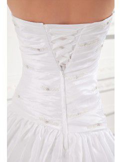 Taffeta Strapless A-line Sweep Train Embroidered Wedding Dress