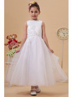 Tulle Jewel Ankle-Length A-Line Flower Girl Dress with Embroidered