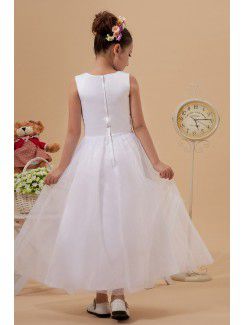 Tulle Jewel Ankle-Length A-Line Flower Girl Dress with Embroidered