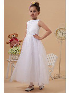 Tulle Jewel Ankle-Length A-Line Flower Girl Dress with Embroidered