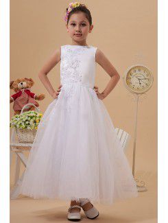 Tulle Jewel Ankle-Length A-Line Flower Girl Dress with Embroidered