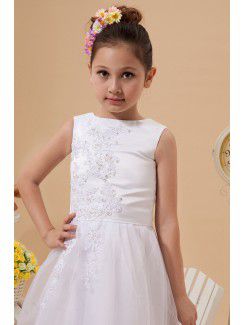 Tulle Jewel Ankle-Length A-Line Flower Girl Dress with Embroidered