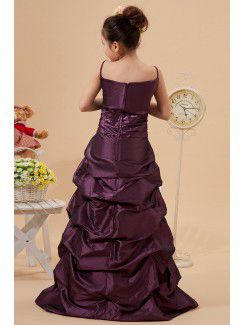 Taffeta Spaghetti Straps Sweep Train A-line Flower Girl Dress with Ruffle