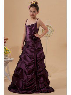 Taffeta Spaghetti Straps Sweep Train A-line Flower Girl Dress with Ruffle