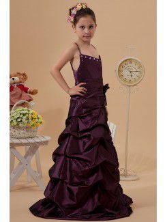 Taffeta Spaghetti Straps Sweep Train A-line Flower Girl Dress with Ruffle