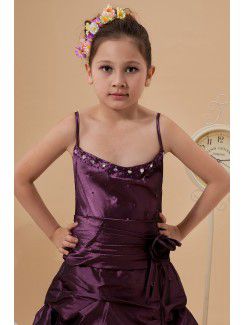 Taffeta Spaghetti Straps Sweep Train A-line Flower Girl Dress with Ruffle