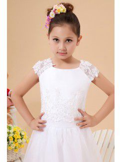 Satin and Organza Jewel Floor Length A-Line Flower Girl Dress with Embroidered