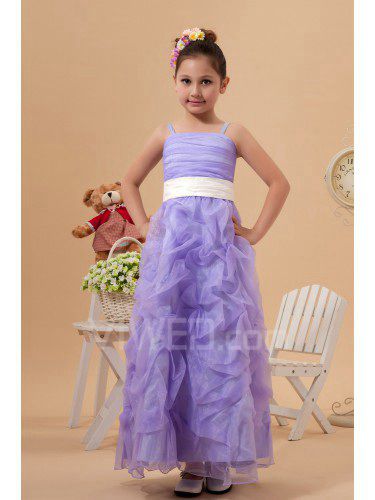 Cetim e organza cintas de espaguete do tornozelo-comprimento de uma linha vestido da menina flor com plissado