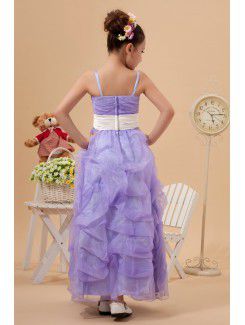 Satin and Organza Spaghetti Straps Ankle-Length A-Line Flower Girl Dress with Ruffle