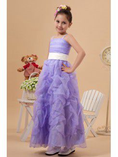 Satin and Organza Spaghetti Straps Ankle-Length A-Line Flower Girl Dress with Ruffle