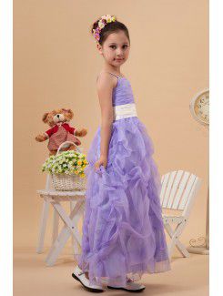 Satin and Organza Spaghetti Straps Ankle-Length A-Line Flower Girl Dress with Ruffle