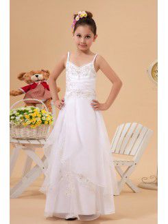 Organza and Taffeta Spaghetti Straps Floor Length A-line Flower Girl Dress