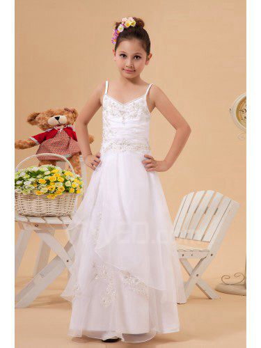 Organza and Taffeta Spaghetti Straps Floor Length A-line Flower Girl Dress