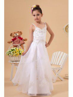 Organza and Taffeta Spaghetti Straps Floor Length A-line Flower Girl Dress