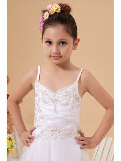 Organza and Taffeta Spaghetti Straps Floor Length A-line Flower Girl Dress