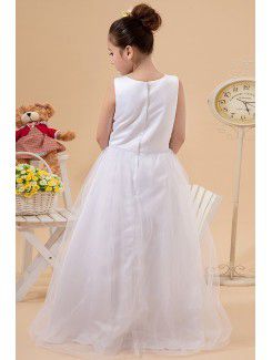 Satin and Tulle Jewel Floor Length A-Line Flower Girl Dress