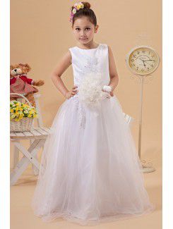 Satin and Tulle Jewel Floor Length A-Line Flower Girl Dress