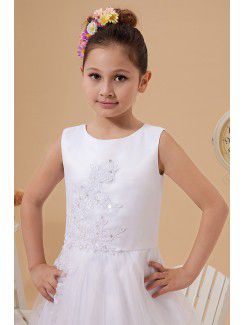 Satin and Tulle Jewel Floor Length A-Line Flower Girl Dress