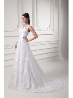 Lace V-Neckline A-line Sweep Train Wedding Dress