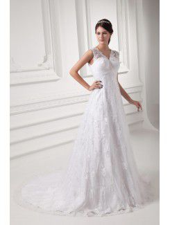 Lace V-Neckline A-line Sweep Train Wedding Dress