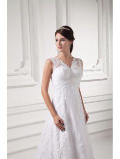 Lace V-Neckline A-line Sweep Train Wedding Dress