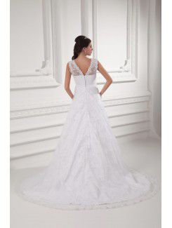 Lace V-Neckline A-line Sweep Train Wedding Dress